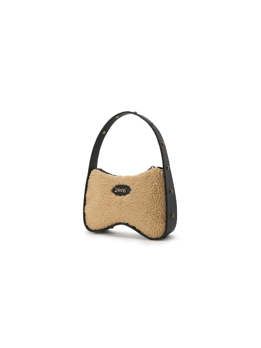 24ans Tan Shearling-Front Shoulder Bag in Black Vegan Leather